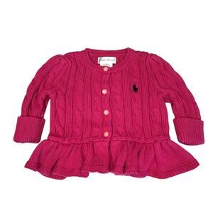 Ralph Lauren Cable Knit Cardigan Sweater Baby Girls 3M | Fuchsia Pink
